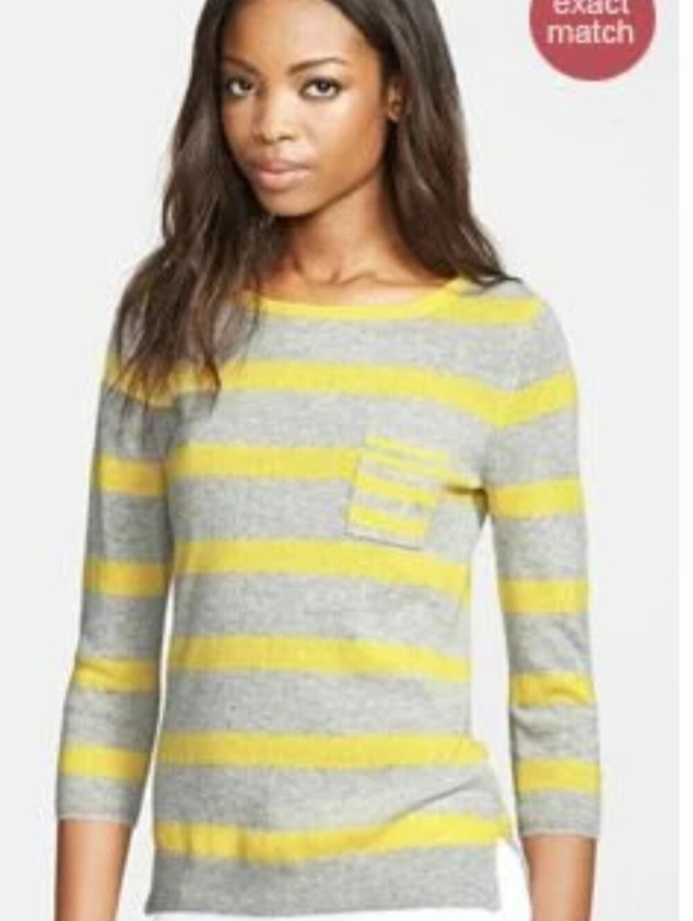 Autumn Cashmere Gray Yellow Striped Cashmere Pocket Sweater Small Excellent